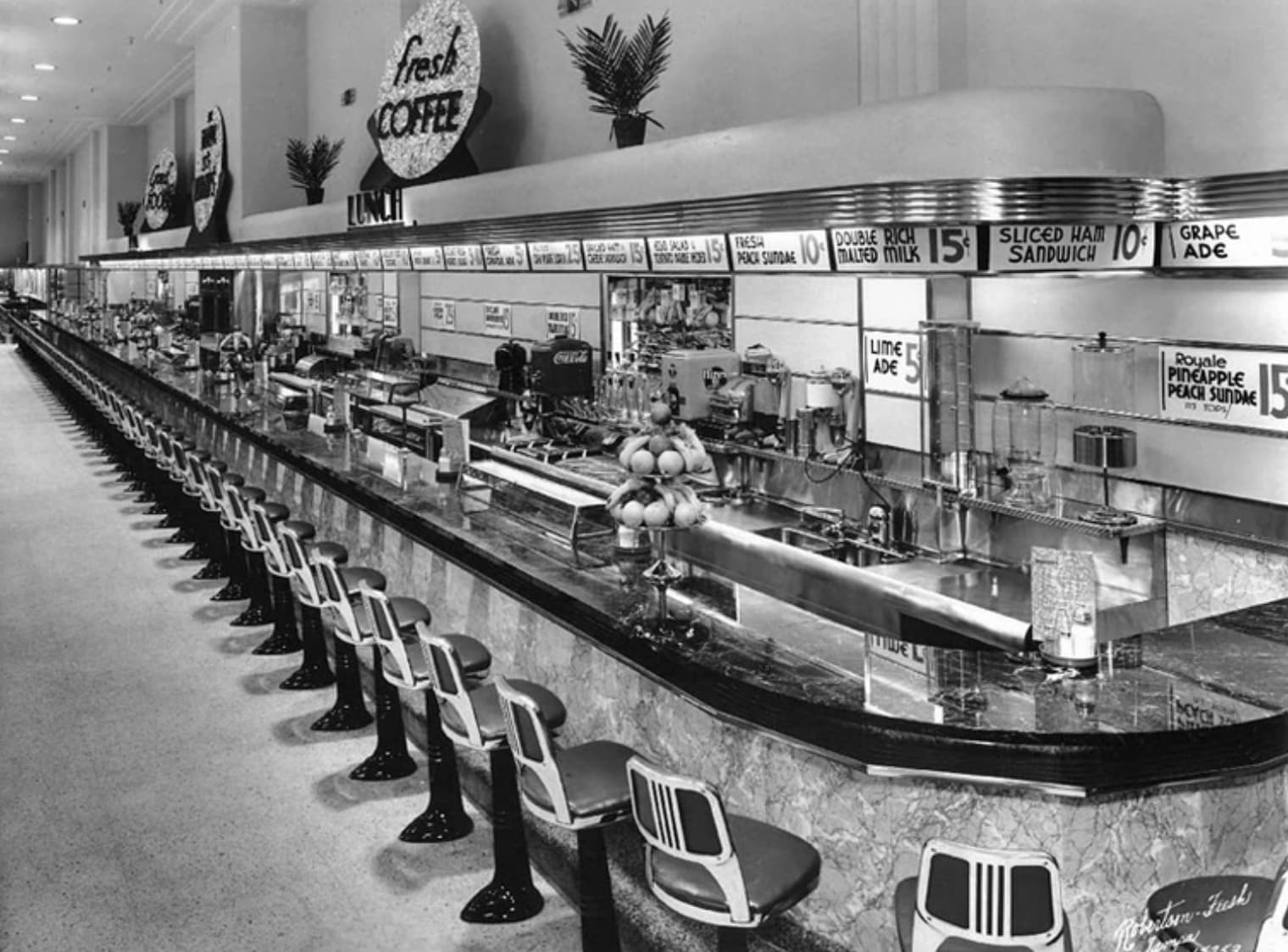 woolworth diner 1960 - Fresh Coffee CocaCola Go Salad Tonic Be Hos Fresh Peach Sundae 10 Double Rich Malted Milk Lime Ade 15 Sandwich Sliced Hair O Grape Ade Royale Pineapple Peach Sundae Is Tops 15 RobertsonFush